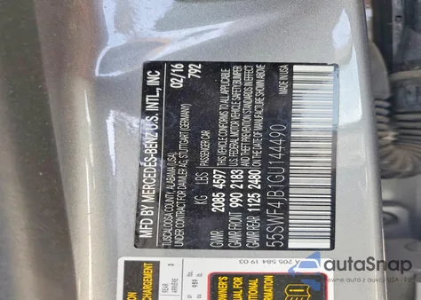 2016 Mercedes-Benz C 300 from USA, damaged, VIN 55SWF4JB1GU144490